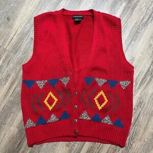 Vtg 90s Counterparts Sweater Vest Red Colorful Geometric Supermarket Sweep